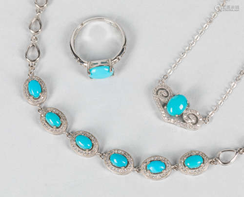Designed Silver & Gem Stone Necklace, Ring