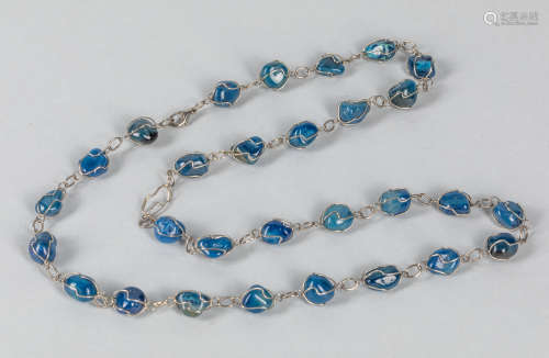 Long Blue Clear Gem Stone & Silver Necklace