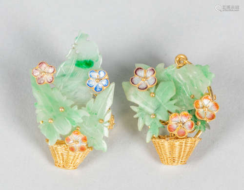 Set Chinese Gold on Silver Jadeite Brooch