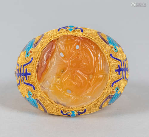 Chinese Large Gold on Silver Enameled Cuff Bracelet