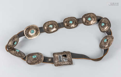 Native American Type Silver & Turquoise Belt