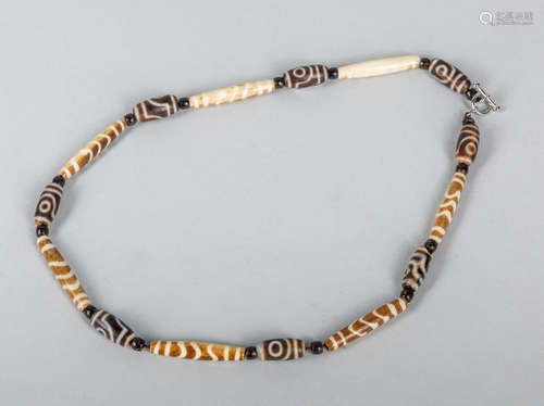 Fossil Bangdike Dzi Bead Necklace