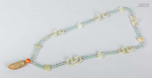 Chinese Export Aquamarine & Jade Necklace
