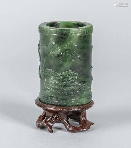 Chinese Spinach Jade Carved Pot