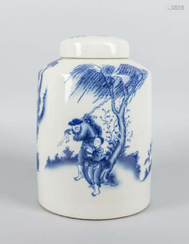 Tall Chinese Export Blue & White Covered Jar