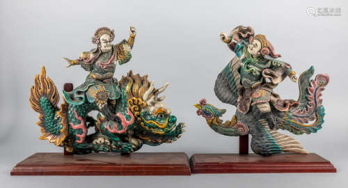 Pair of Chinese Export Glazed Pottery Figures