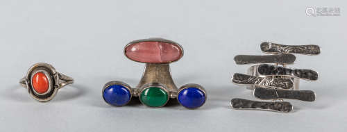 Group of Large Vintage Silver & Gem Stone Rings