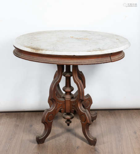 English Old Wood & Marble Table
