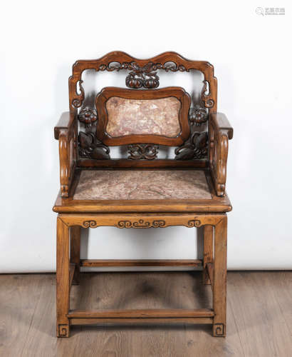 Large Chinese Rosewood & Marble Chair