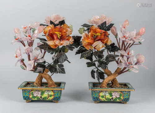 Pair of Large Chinese Export Cloisonne Bonsai