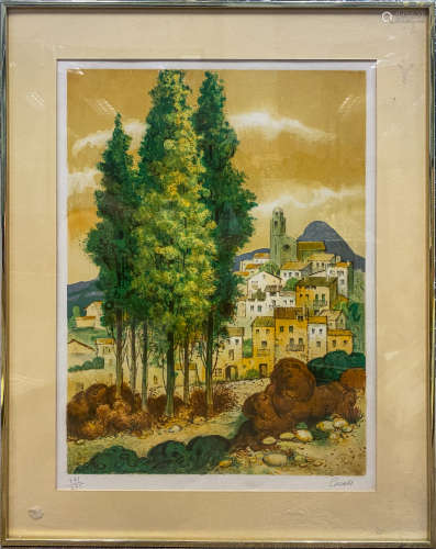 Limited Lithograph of “ Village Corse” Signed by Francesco Casals