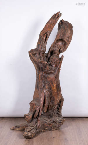 Tall Chinese Carved Root Wood Figure