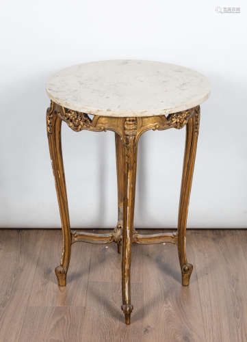 Old Carved Wood & Marble Table