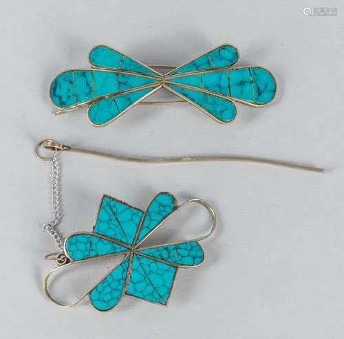 Set of Large Designed Mexican Turquoise Pins