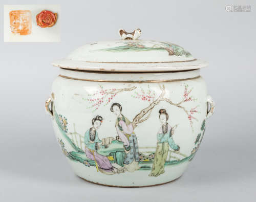 Large Chinese Export Famille Rose Porcelain Jar