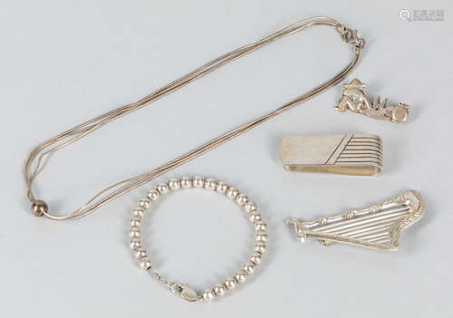 Group of Vintage Silver Necklace & Brooch