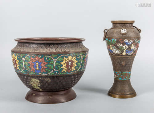 Japanese Old Cloisonne Vase & Censer