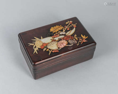 Chinese Rosewood Box with Gem Stone