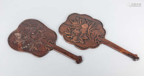 Pair of Chinese Wood Carving Fans