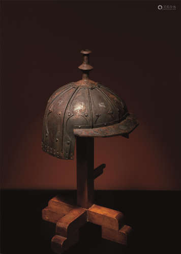 十八世紀 鐵錯銀龍紋盔