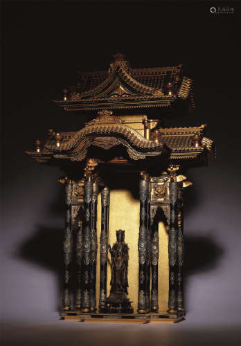 北魏 銅鎏金觀音立像、木漆金佛龕