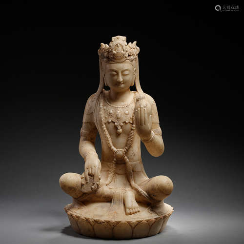 SEATED WHITE JADE GUANYIN, BEI QI DYNASTY, CHINA