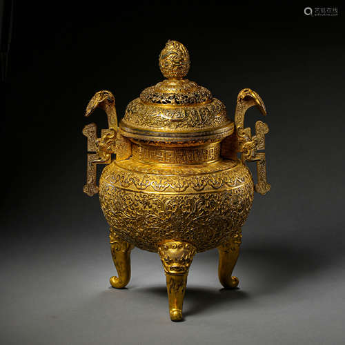 GILT BRONZE INCENSE BURNER, QING DYNASTY, CHINA