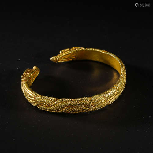 CHINESE MING DYNASTY FINE GOLD DOUBLE DRAGON BRACELET