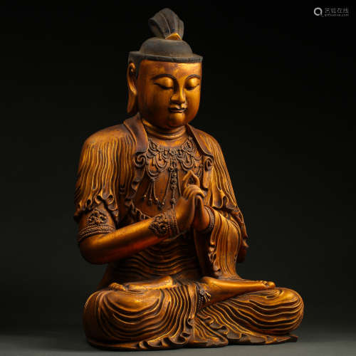 CHINESE WOOD CARVING SEATED BUDDHA STATUE
