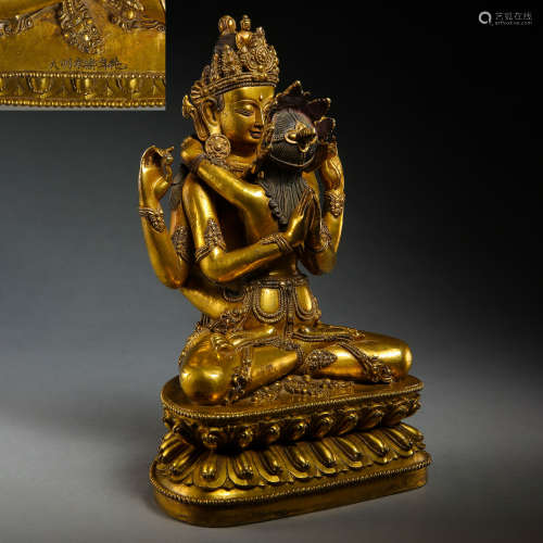 ANCIENT TIBETAN GILT BRONZE SEATED BUDDHA