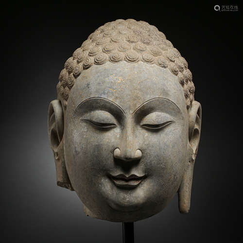 CHINESE BEI QI BLUESTONE BUDDHA HEAD