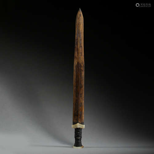 ANCIENT CHINESE BRONZE INLAID HETIAN JADE SWORD