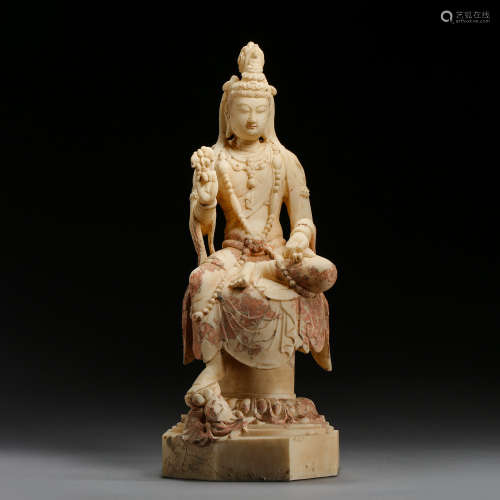 SEATED WHITE JADE GUANYIN,  BEI QI DYNASTY, CHINA