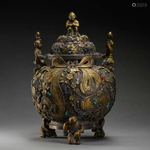 GILT BRONZE INCENSE BURNER，QING DYNASTY, CHINA