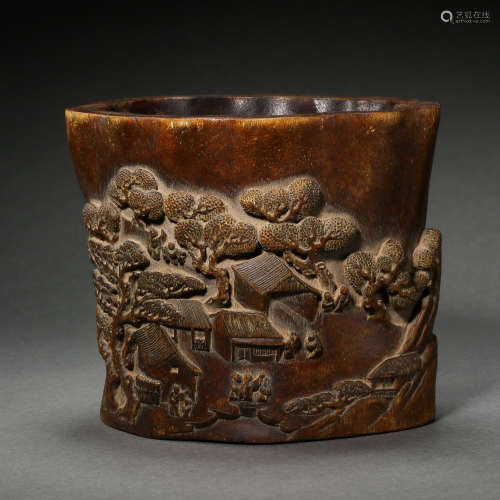 CHINESE QING DYNASTY WOODCARVING PEN HOLDER