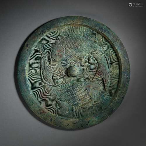 BRONZE MIRROR WITH DUBLE FISH, LIAO AND JIN PERIODS, CHINA