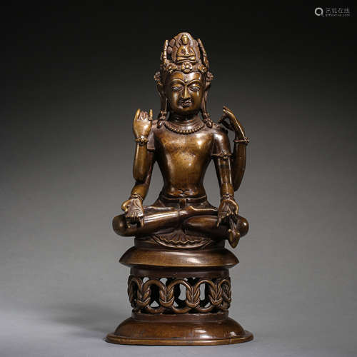 ANCIENT TIBETAN SEATED BRONZE BUDDHA