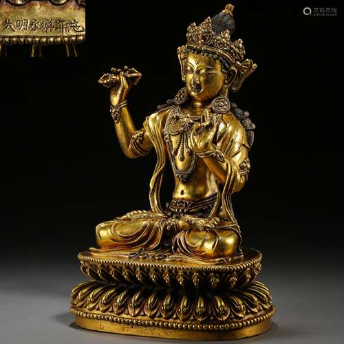 ANCIENT TIBETAN GILT BRONZE SEATED BUDDHA