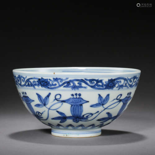 CHINESE MING DYNASTY BLUE AND WHITE DRAGON PATTERN BOWL