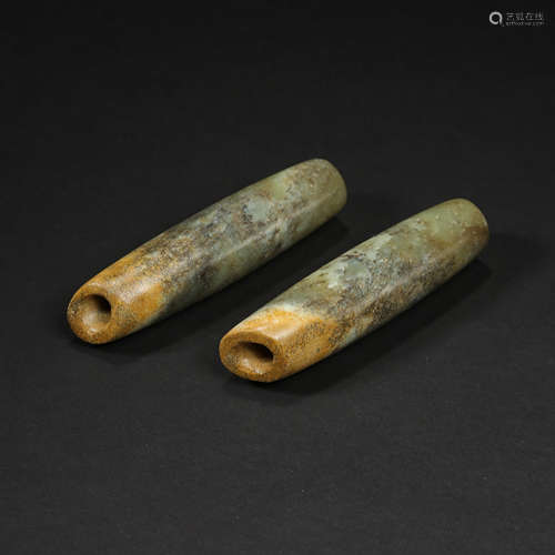 A PAIR OF JADE PIPES, HONGSHAN PERIOD, CHINA