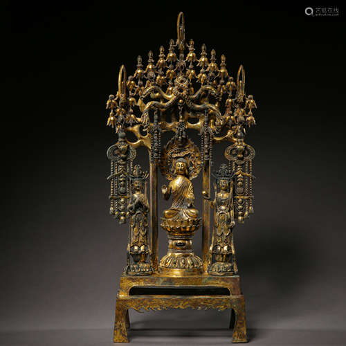 ANCIENT CHINESE GILT BRONZE BUDDHA SHRINE