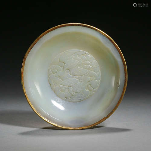 SILVER GILT PLATE INLAID WITH AGATE, LIAO AND JIN DYNASTIES OF CHINA