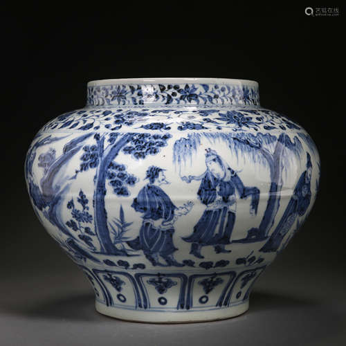 BIG BLUE AND WHITE POT IN YUAN DYNASTY, CHINA