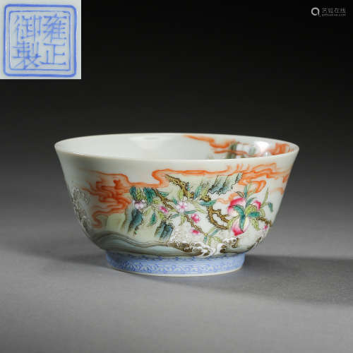 CHINA QING DYNASTY ENAMEL DECORATE CUP WITH PEACH BLOSSOMS AND PEACHES
