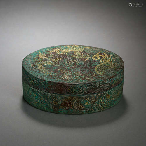 ANCIENT CHINESE OVAL-SHAPED POWDER BOX INLAID WITH GOLD