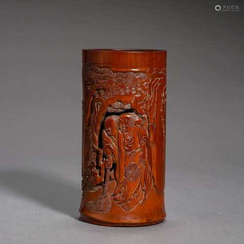 CHINESE BAMBOO CARVED PEN HOLDER, QING DYNASTY