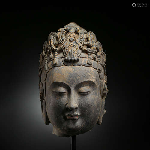 CHINESE BEI QI BLUESTONE BUDDHA HEAD