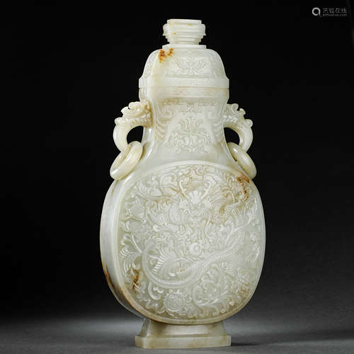 HETIAN JADE DRAGON PATTERN BOTTLE, QING DYNASTY, CHINA