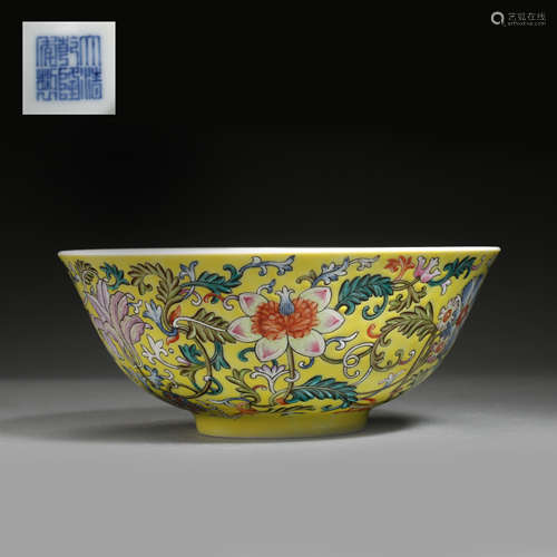 YELLOW GLAZED CONTRASTING COLOR BOWL IN QING DYNASTY, CHINA