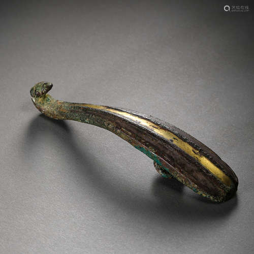 CHINA HAN DYNASTY BELT HOOK INLAID WITH GOLD